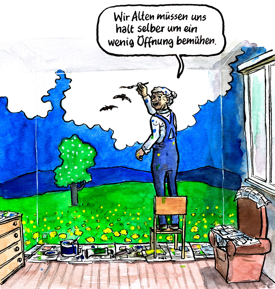 Cartoon: Wir Alten müssen uns halt selber um ein wenig Öffnung bemühen.