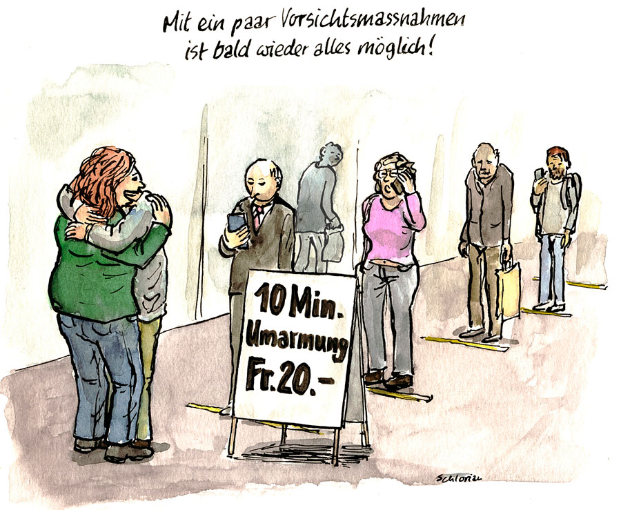 Cartoon: Anstehen für eine Umarmung.