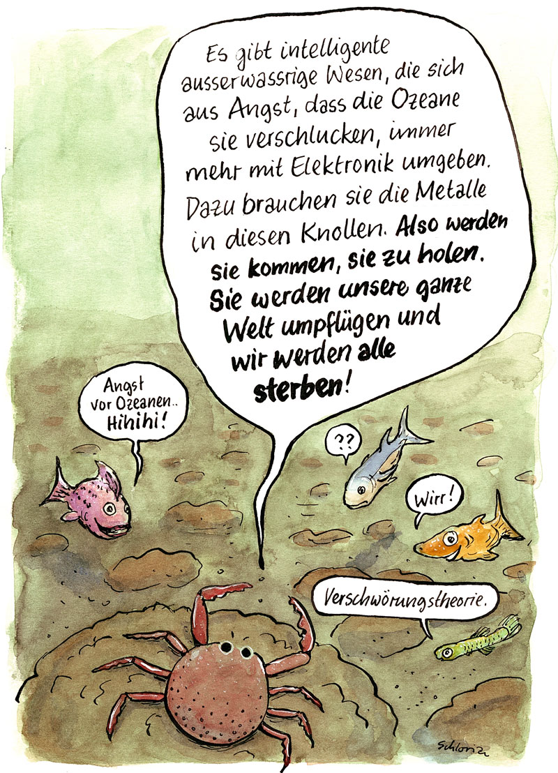 Cartoon Verschwörungstheorie im Ozean