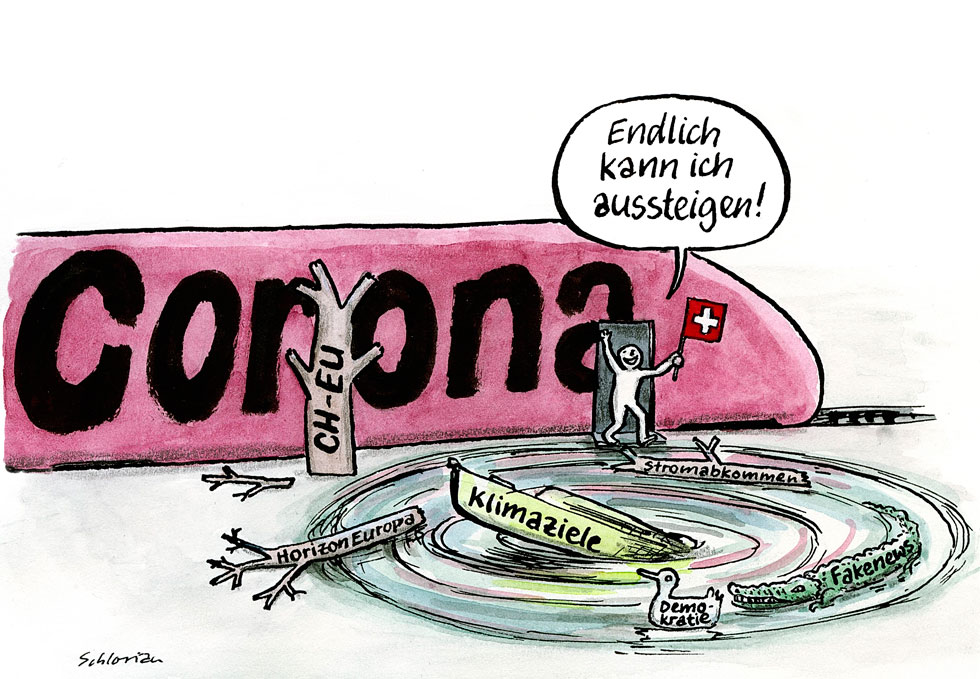 Cartoon Aussteigen aus Corona