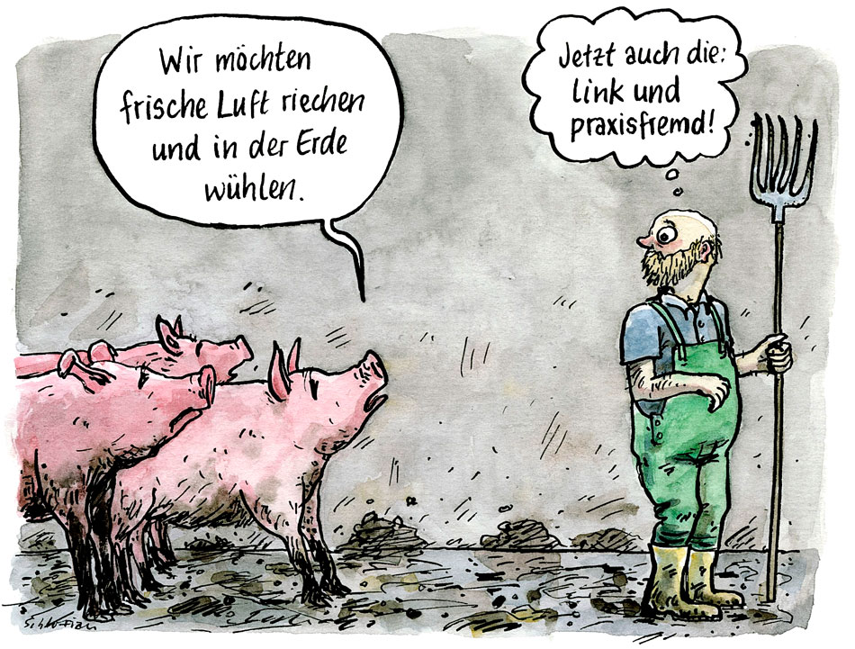 Cartoon: Wir möchten frische Luft riechen und in der Erde wühlen.